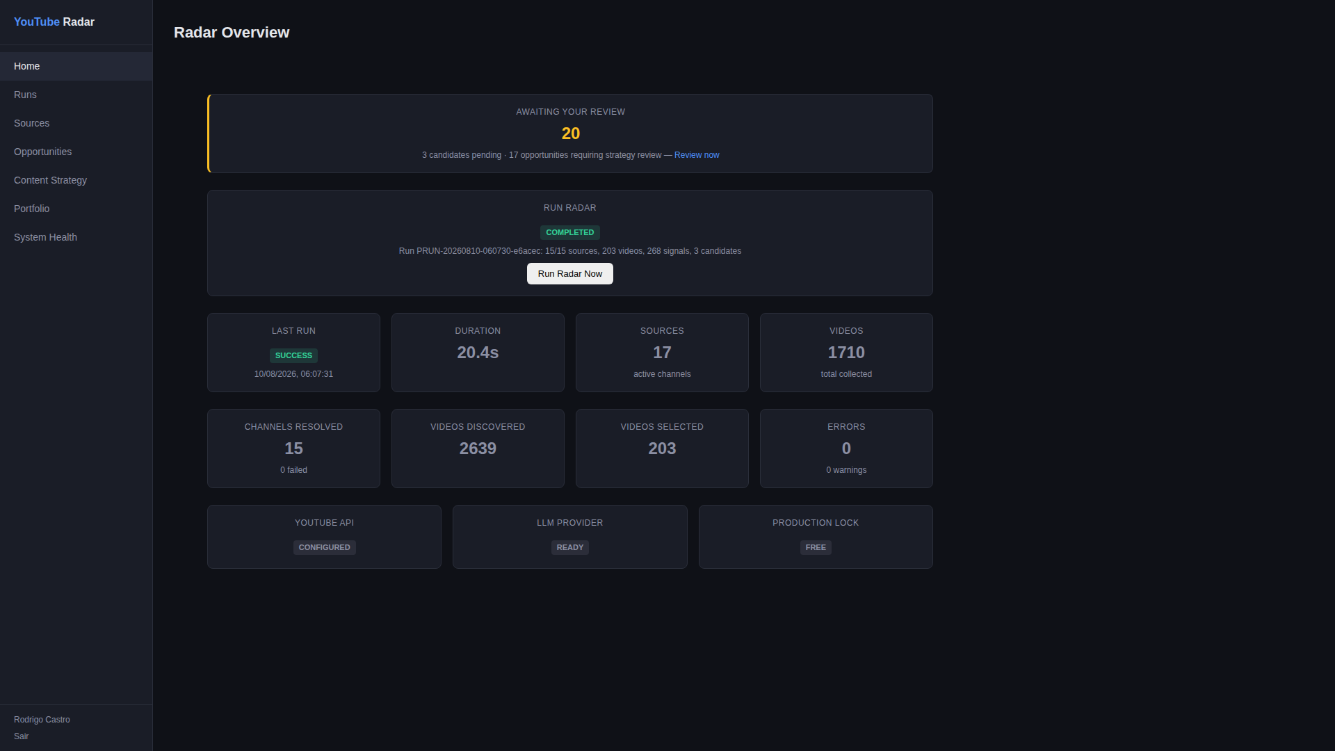 Home dashboard